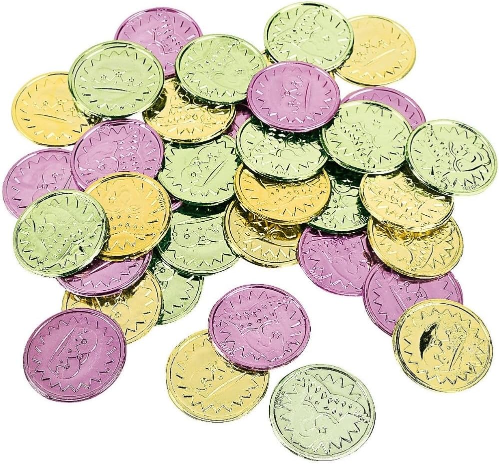 Fun Express - Mardi Gras Coins(4pbh=gr) for Mardi Gras - Toys - Value Toys - Play Money - Mardi Gras - 144 Pieces