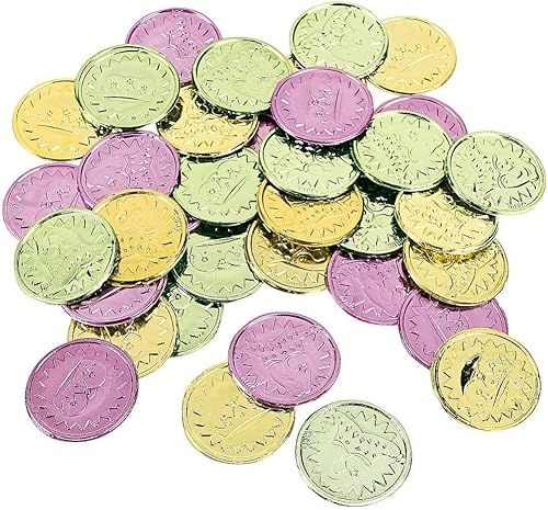 Fun Express - Monedas de Mardi Gras (4pbh=gr) para Mardi Gras - Juguetes - Juguetes de valor - Dinero para jugar - Mardi Gras - 144 piezas