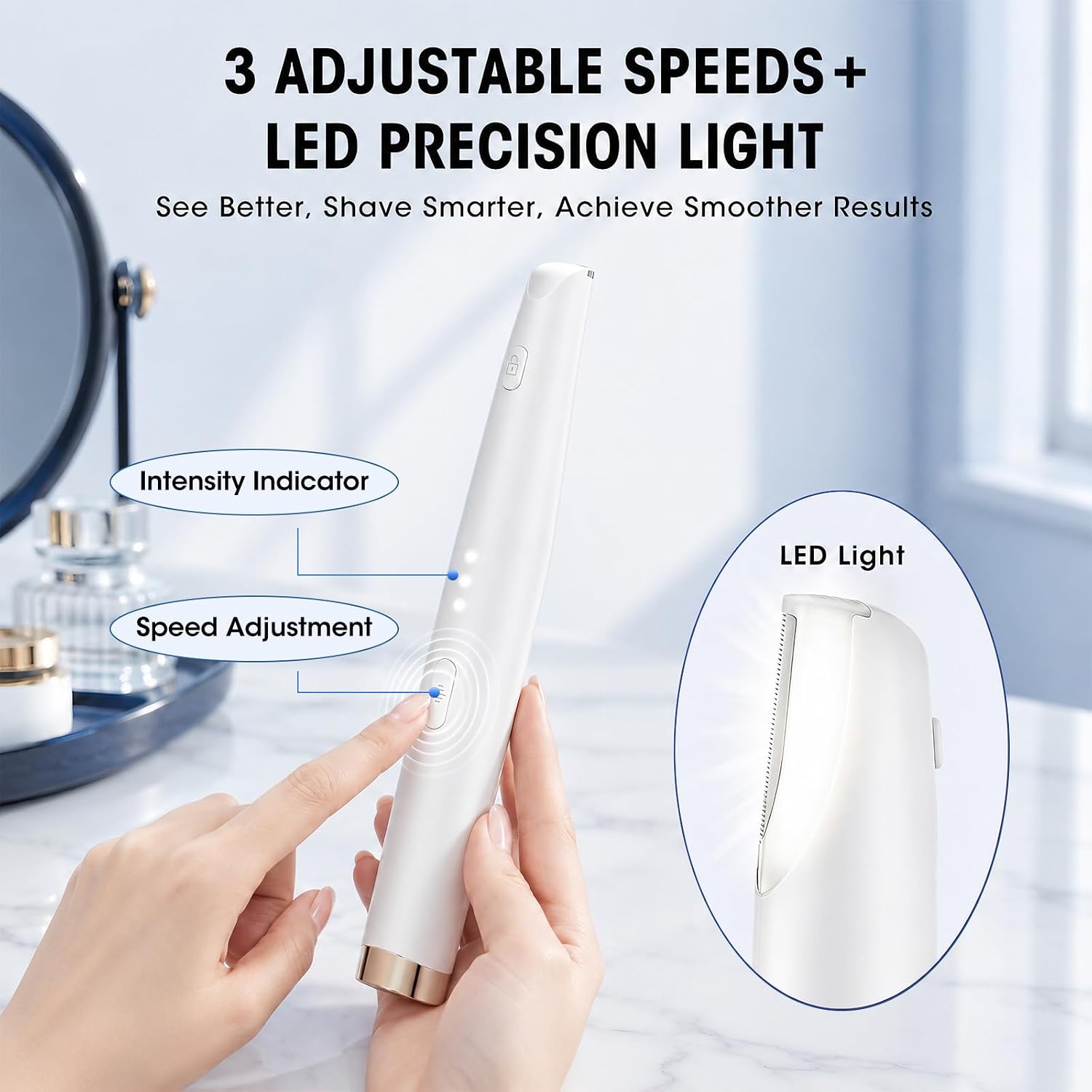Dermaplane Razor for Women Face,Rechargeable Face Eyebrow Trimmer Dermaplaning Tool,3 Speeds Led Light Facial Exfoliation & Peach Fuzz Painless Hair Remover 5 Replacement Blades(White)