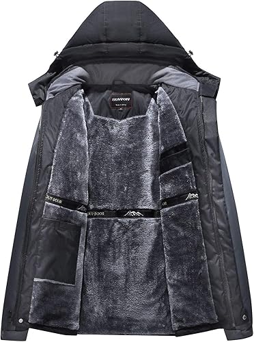 Miniatura 2 de HOW'ON - Chaqueta de invierno con capucha y forro polar, resistente al viento, impermeable, abrigo para montaña