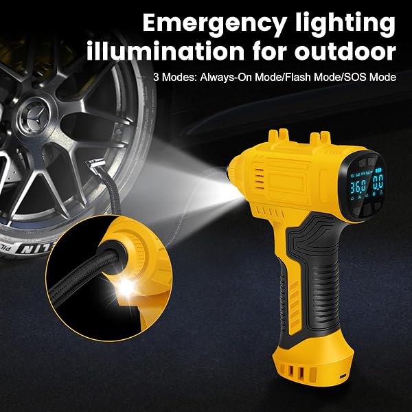 Cordless Tyre Inflator Air Compressor, 25L/min Hand Held Digital Tyre Pump with Pressure Gauge, Rechargeable Battery, Portable Car Accessories with LED Light Electric Pump for Car/Bike/Motorcycle/Ball - 5