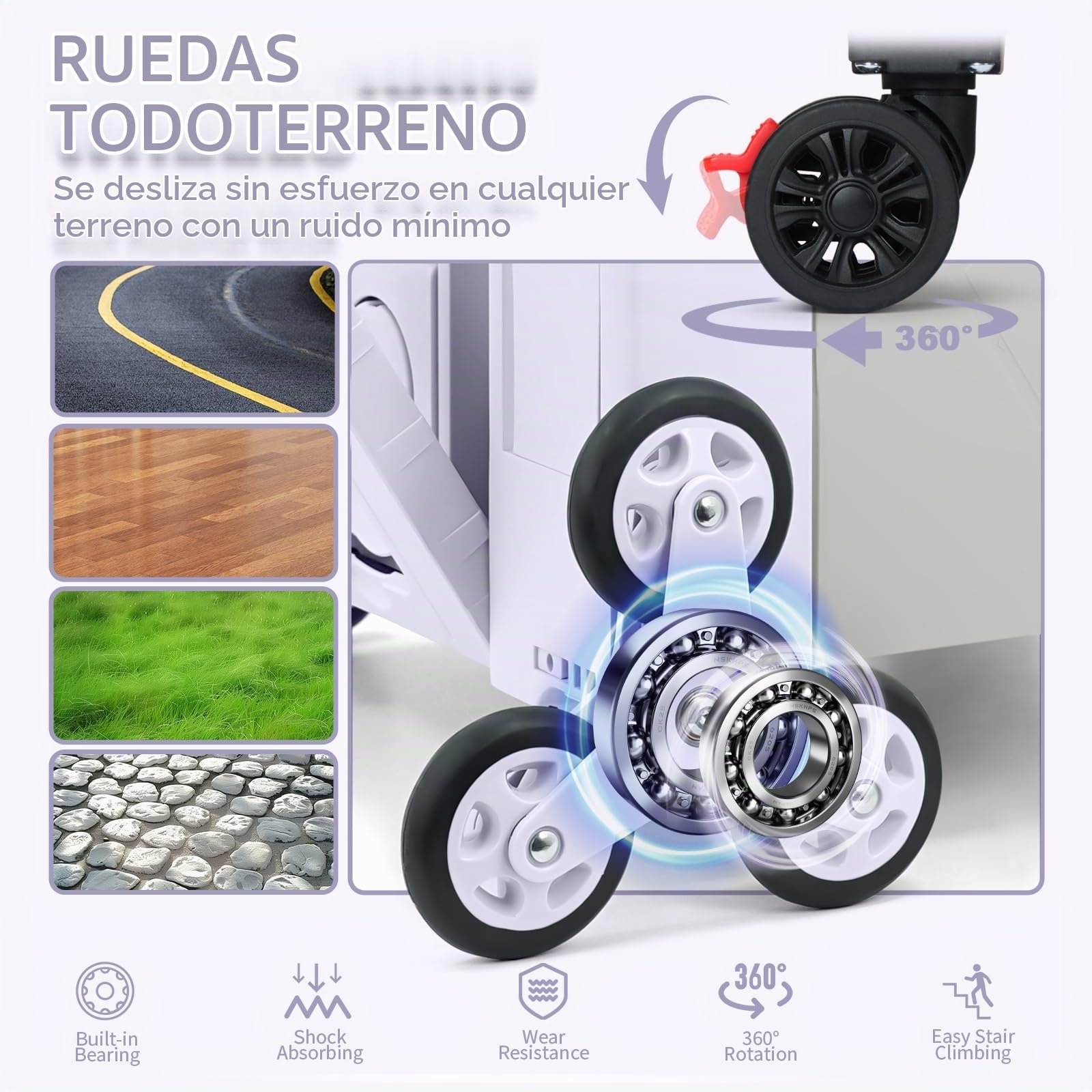 LexonElec x SELORSS Carrito De Compras Plegable con Ruedas para Subir Escaleras, Mango Telescópico Ajustable De Aluminio Y Tapa, Caja De Utilidad Portátil Plegable, 90 Kg/76 litros - Púrpura Gris