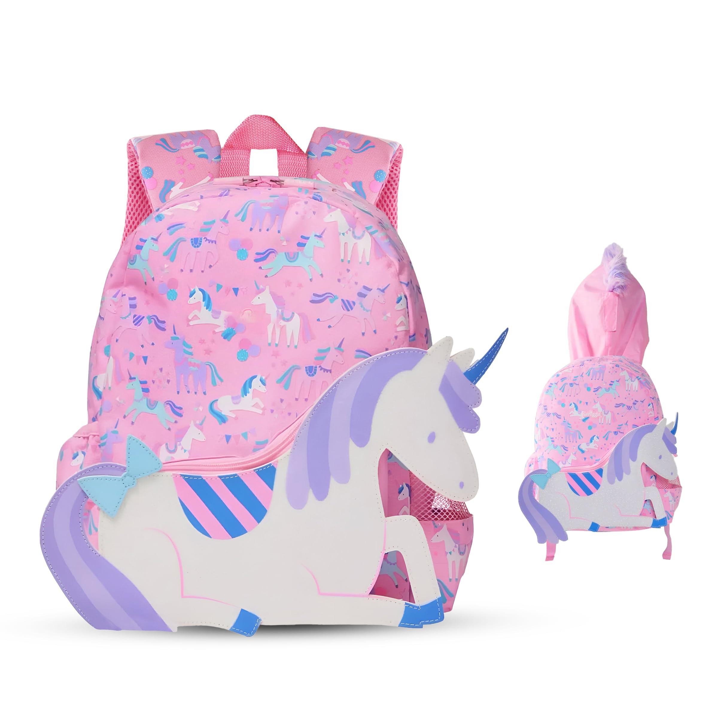 37cm Cute Unicorn Bagpack with Hoodie Headcover Toddler Lightweight Miniature Bag for Kids Girls 3-10 Years Small Travel Picnic Bag, Pink