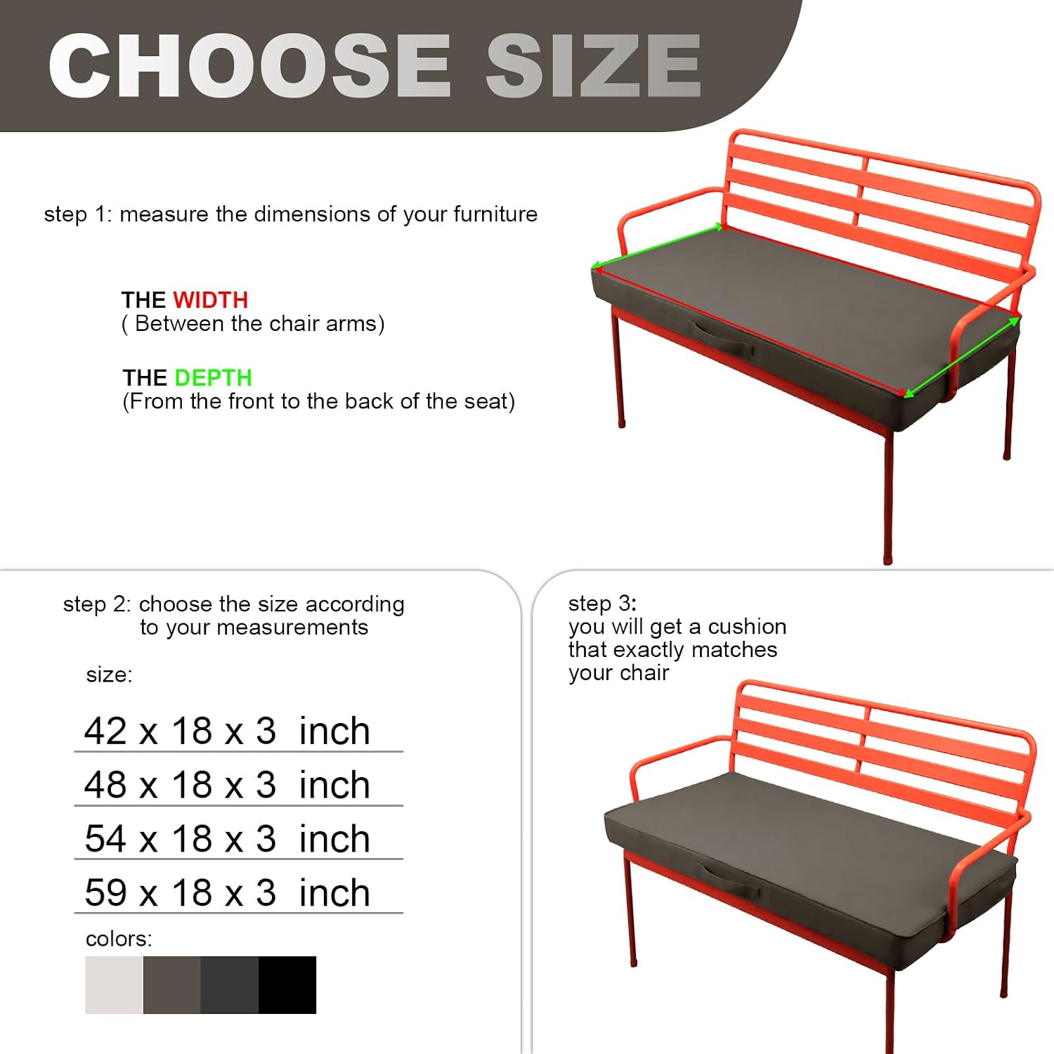 Pcinfuns Outdoor Bench Cushions for Furniture,54 x 18 Inch Waterproof Patio Furniture Cushion, Garden Swing Settee Porch Pads with Handle and Adjustable Strap,Coffee