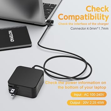ADL45WCC, PA-1450-55LL, ADL45WCG, ADL45WCD, ADP-45DW B, GX20L23044, GX20K11838 Laptop Charger; Compatible with Lenovo Ideapad 1 3 5, Ideapad 330 330s 320 320s, Flex 4 5 6 Series Power Supply