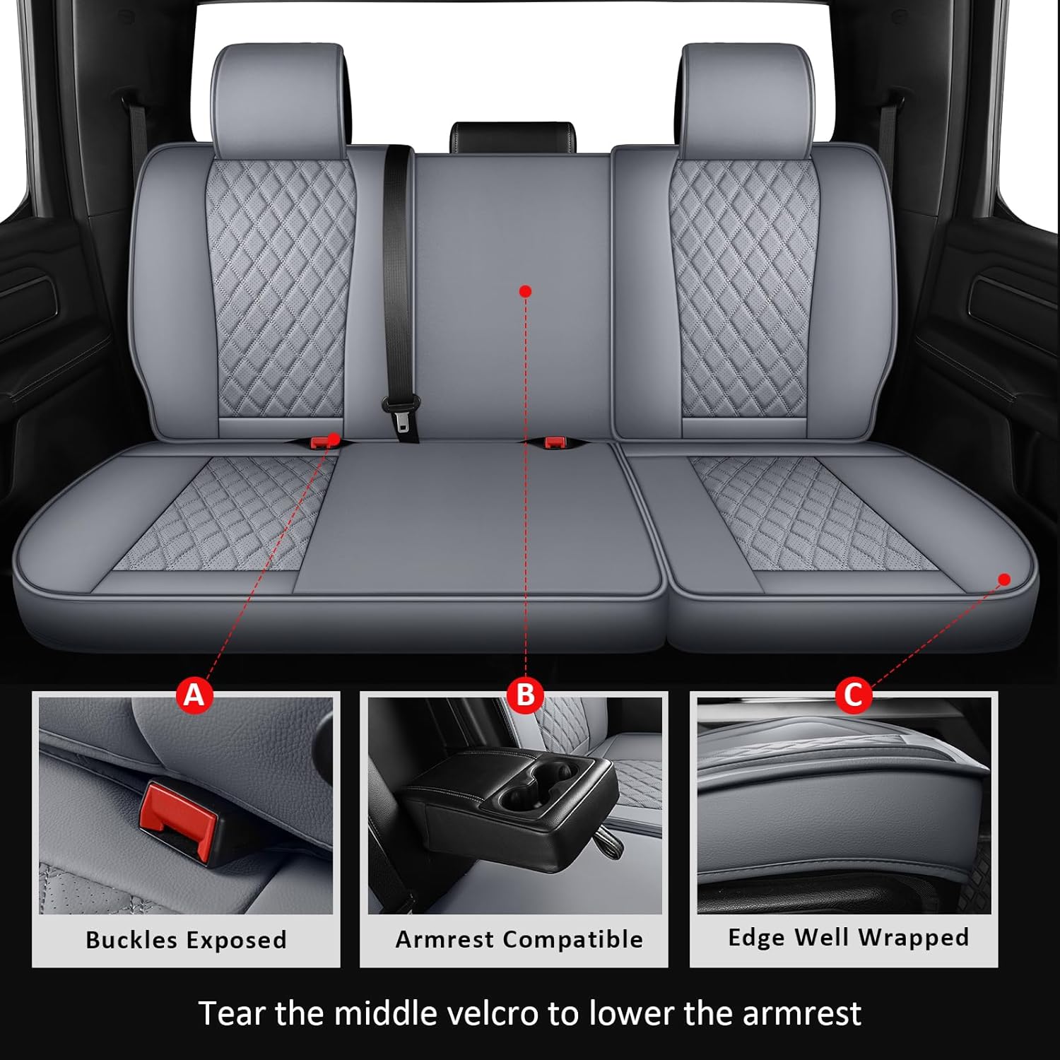 MIROZO Chevy Silverado GMC Sierra Seat Covers,Waterproof Pickup Seat Cover Compatible with 2007-2013 and 2019-2025 Chevy Silverado GMC Sierra 1500 and 2020-2023 2500HD 3500HD Crew Cab (Full Set,Gray)