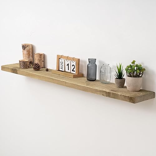 8 INCH DEEP Rustic Reclaimed Barnwood Floating Shelves Wall Mounted, Wall Shelves with Invisible Bracket for Living Room, Bathroom, Bedroom and Kitchen, 48 Inch Width Set of 1, Natural