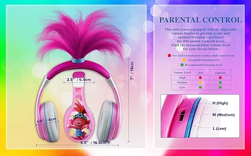 Miniatura 5 de Trolls World Tour Poppy - Auriculares para niños, brillan en la oscuridad, sonido estéreo, conector de 0.138 in, auriculares con cable para niños,