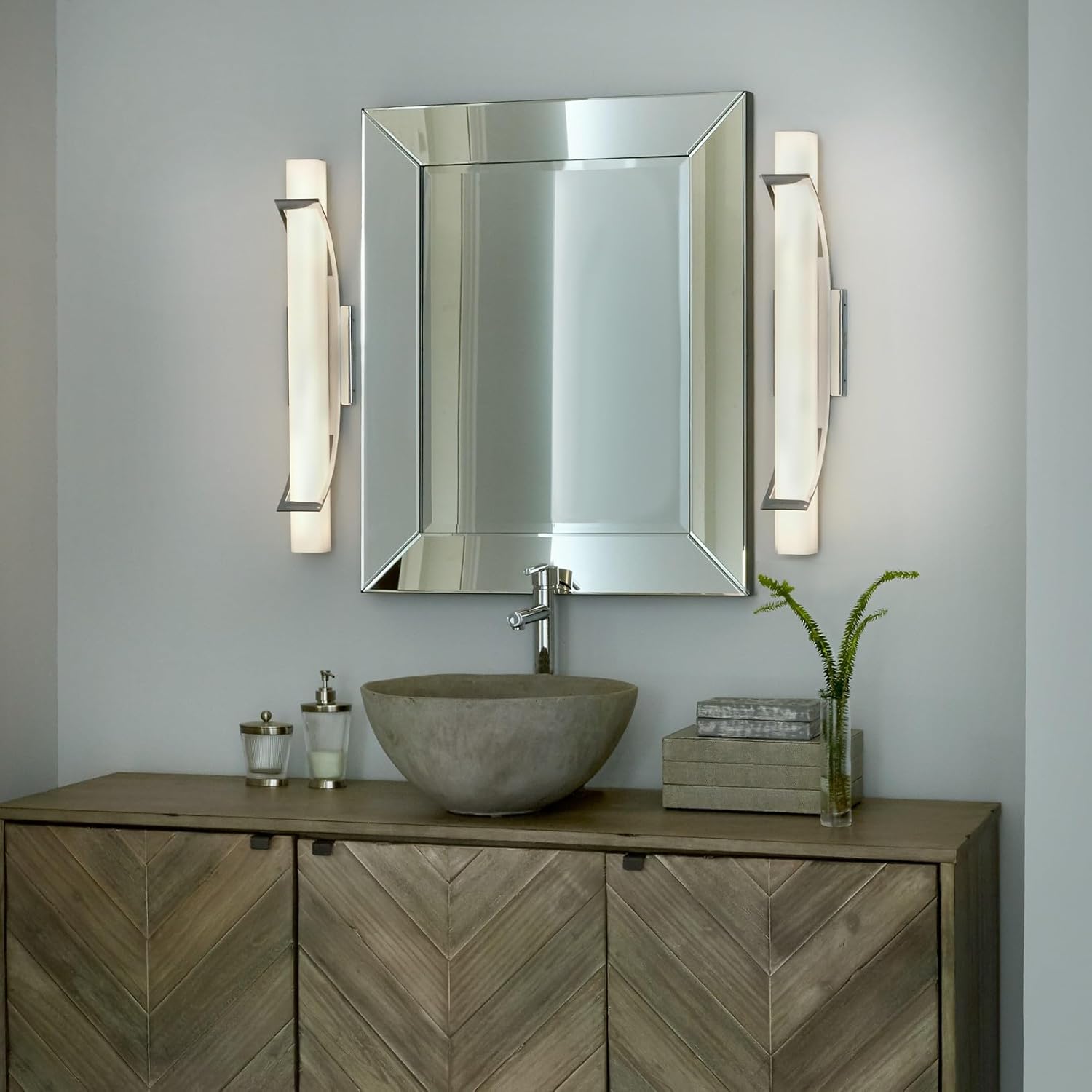 Quoizel Platinum Blade Modern Bath Vanity Lights, 26 Inch Polished Chrome Lighting Fixtures Over Mirror, Opal-Etched Frosted Glass, 41W 3000K LED Wall Mount Light for Bathroom, Dresser or Sink