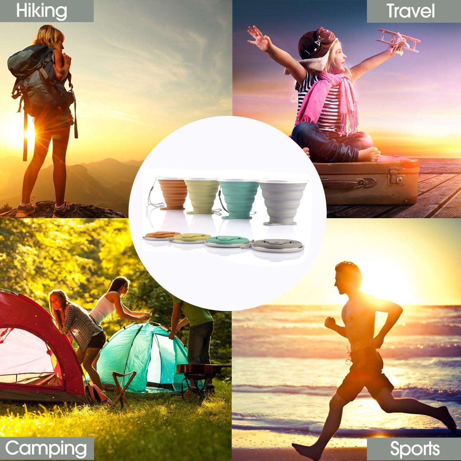 Silicone Collapsible Travel Drinking Cup Reusable Small Portable Lightweight Folding With Lid Expandable Drinking Cup For Travel Outdoor Hiking Camping (PACK OF-1/MULTICOLOR) 2