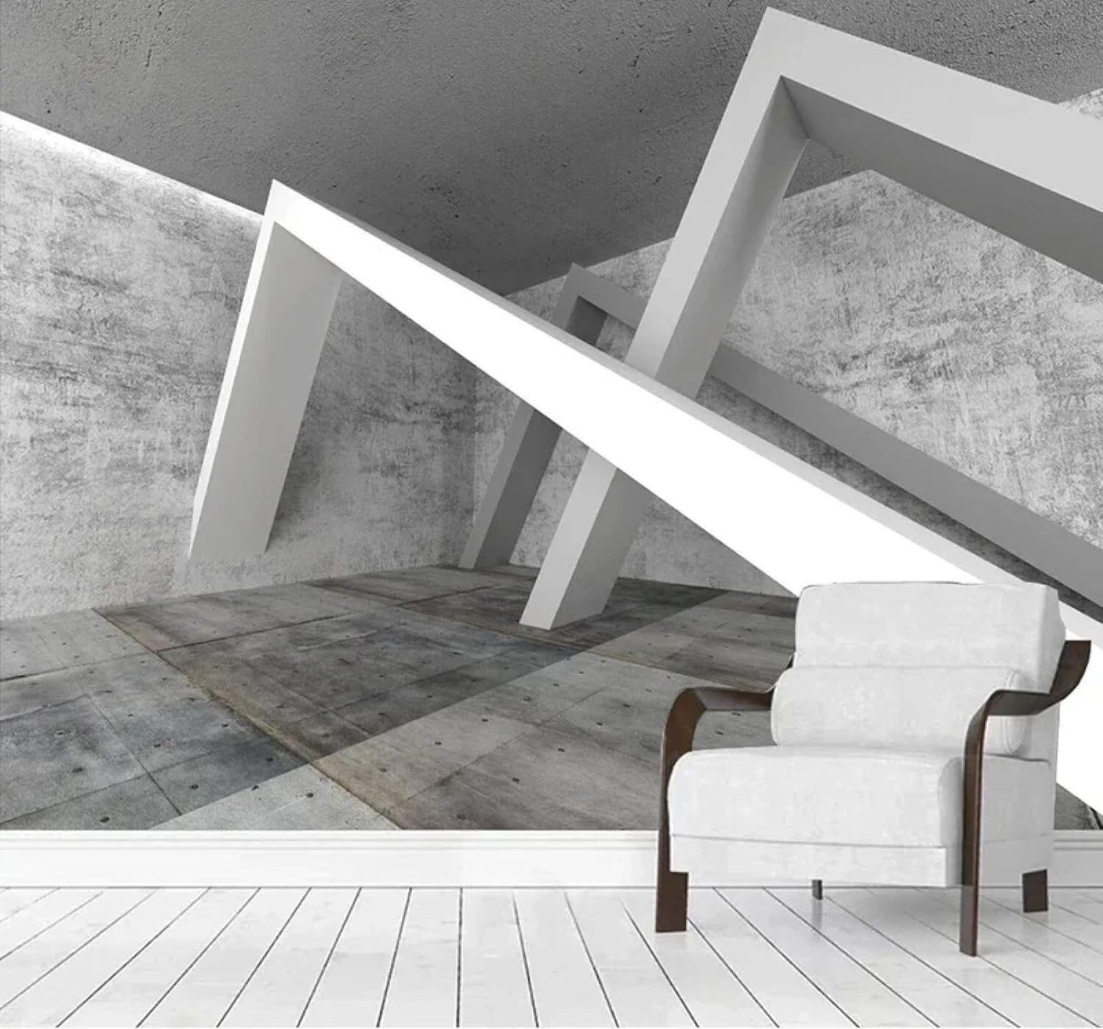 Tzxztt Refined Space Geometric Concrete Wall Art Modern 3D Wallpaper Premium Textured Silk Neutral Tones Material Ideal for Living Room Bedroom-430cm×300cm