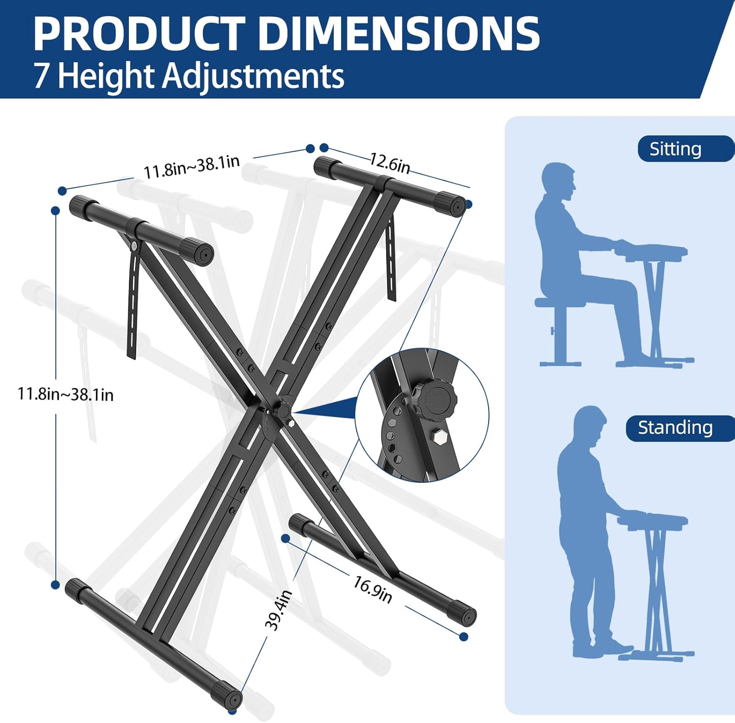 GLEAM Keyboard Stand, Iron Digital Piano Stand with Locking Straps - Heavy Duty, Double X Style, Fits 54-88 Key Electric Pianos, DJ, Turntables, Synths and Midi Keyboards. Load Capacity 100LB