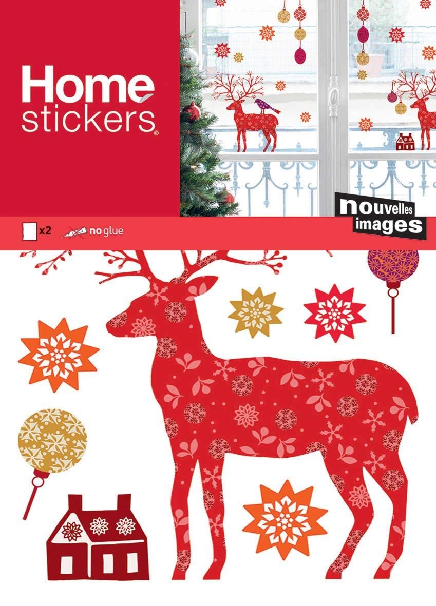 DraEGER Paris 170.001884.05 - Pegatinas de ciervo, copos de nieve, bolas de Navidad, polivinilo, multicolor, 36 x 24 x 0,02 cm