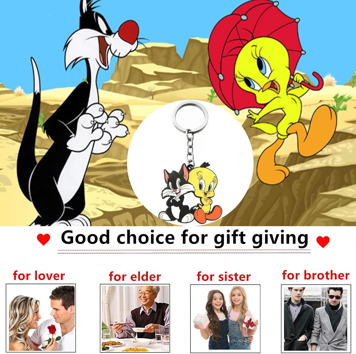 TV Movies Cartoon Looney Tune Bird Keychain, Zinc Alloy Key Chain for Women and Men, As pictures, Yellow image 4