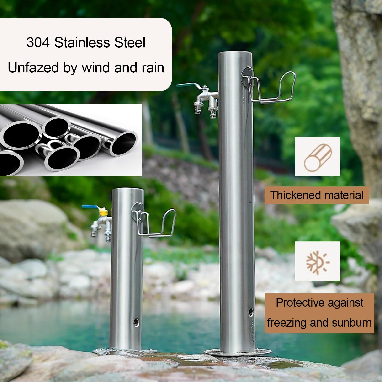 Columna de Agua de jardín con Grifo, Fuente de Agua de Acero Inoxidable montada en el Suelo, Soporte para Manguera de hidrante de jardín, para céspedes, Lavado y Limpieza