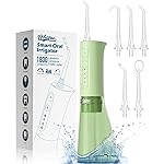 WELLFINE Water Dental Flosser Teeth Pick - 4 Modes Cordless Oral Irrigator 300ML Portable Rechargeable IPX7 Waterproof Powerful Battery Life Water Dental Piks for Cleaning for Home Travel (Green)