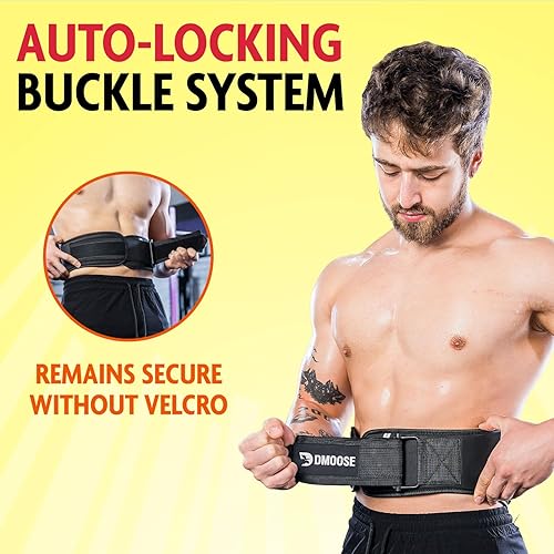 Miniatura 4 de DMoose Fitness Cinturón de levantamiento de pesas, cómodo soporte lumbar y de espalda, cinturón de peso con bloqueo automático para mantener el