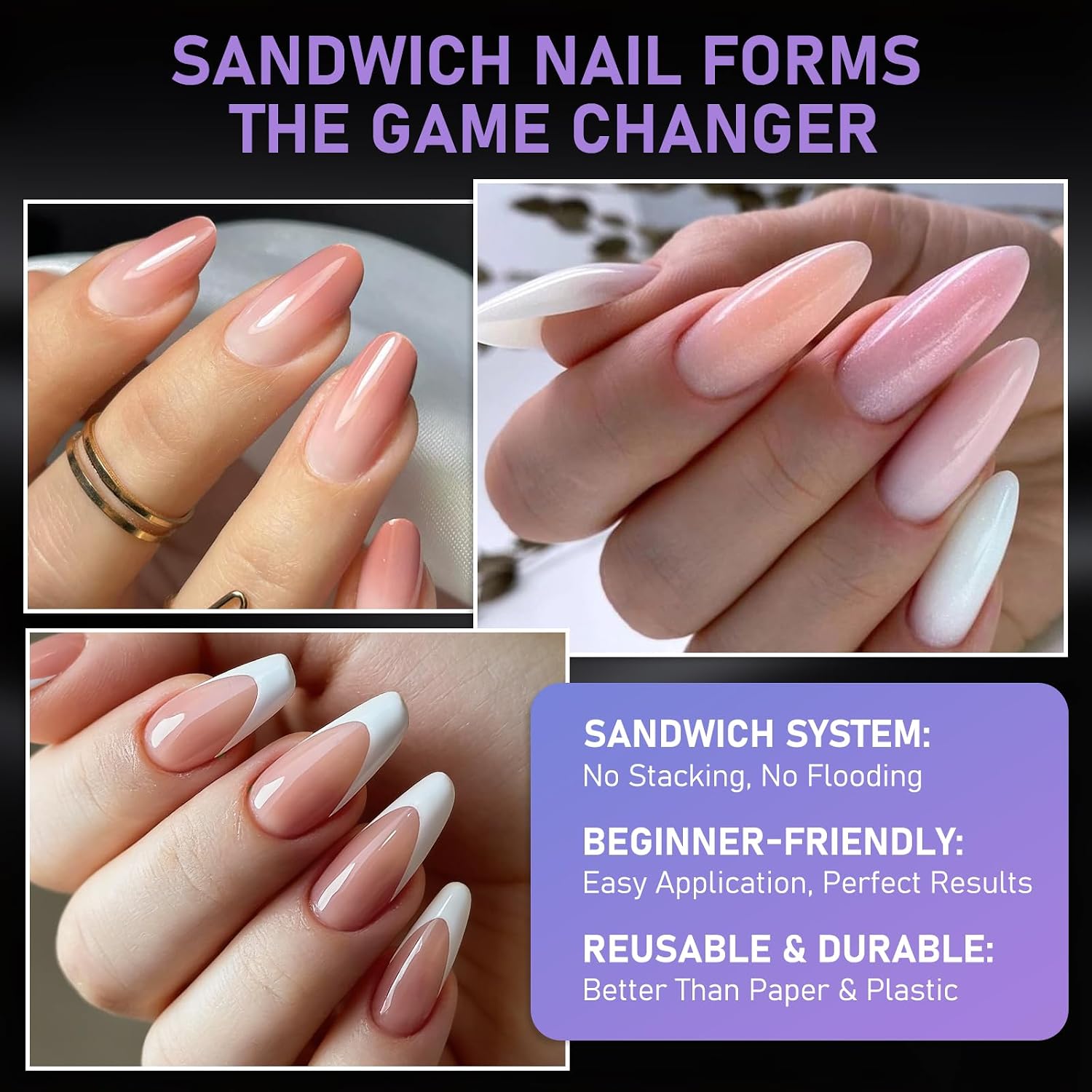 TOROKOM Sandwich Nails Dual Forms - 240Pcs Dual Forms for Builder Gel & Poly Gel 15 Sizes Almond Round Nail Mold for Quick Nails Extension, No Paper Forms Needed, Salon Nail Art Tools