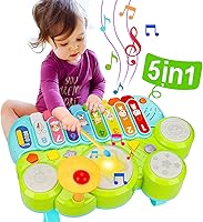 Vista 7 de AugToy 3 en 1 juguetes musicales para niños pequeños de 1 a 3 años, juego de piano, xilófono y tambor, juguetes para niñas de 1, 2 y 3 años de edad