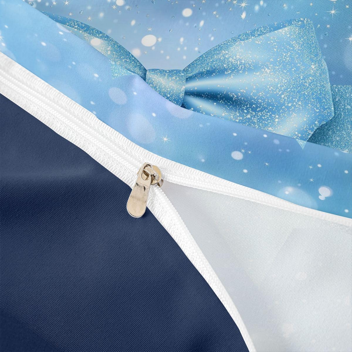 jejeloiu Blue Glitter Bow Duvet Cover Toddler Size Cute Bowknot Bedding Set for Boys Girls Kawaii Princess Comforter Cover Bedroom Decor 2Pcs