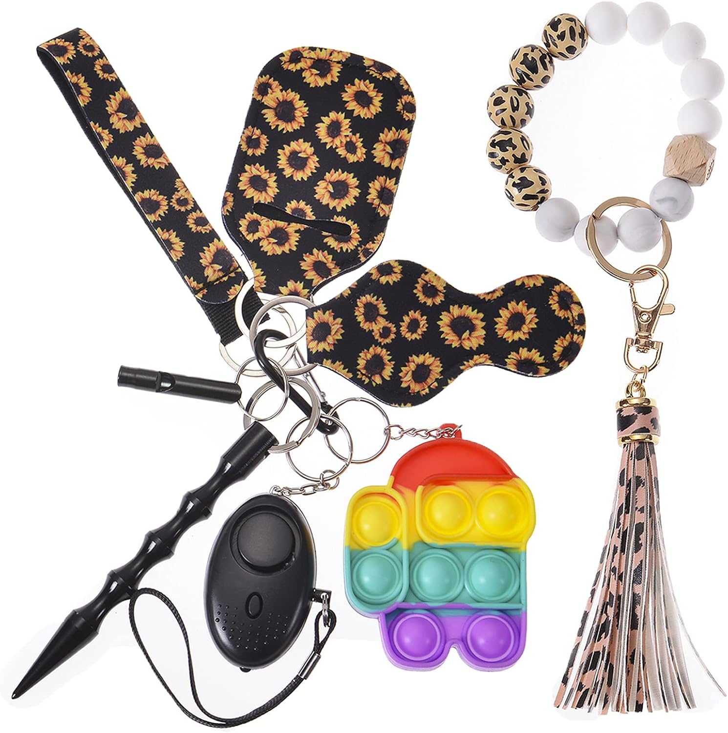 Buy Self Defense Keychain Leopard Silicone Beads Keyring Set Safety Keychain With Alarm Window Breaker Wristlet Tassel Car Keychain Gift 8 In 1 Self Defense Kit For Women Online In Turkey B094jbtj8v