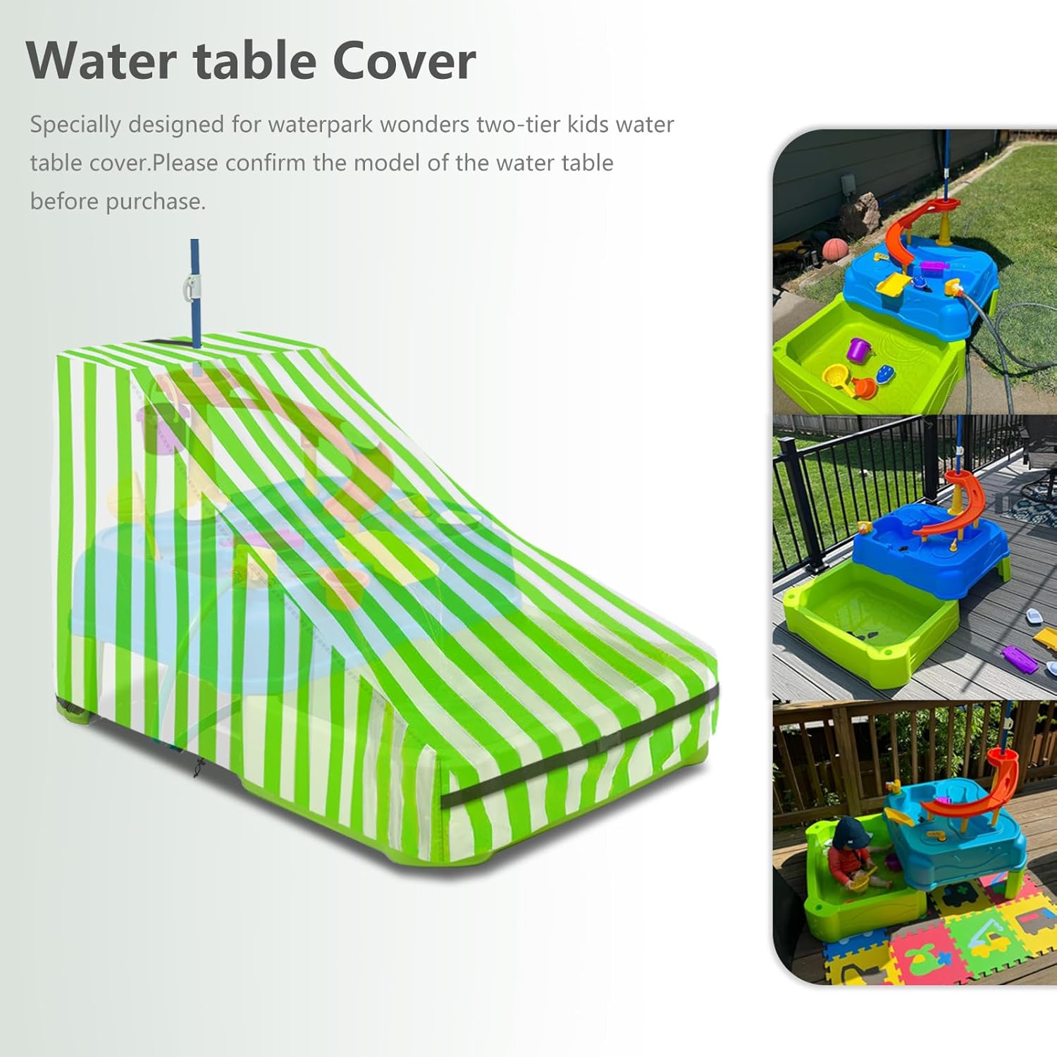 Kids Water Table Cover for Waterpark Wonders Two-Tier Water Table,Heavy Duty 600D Waterproof Waterproof and Dustproof Toddler Water Play Table Cover,39" D x 24" W x 32" H,Green
