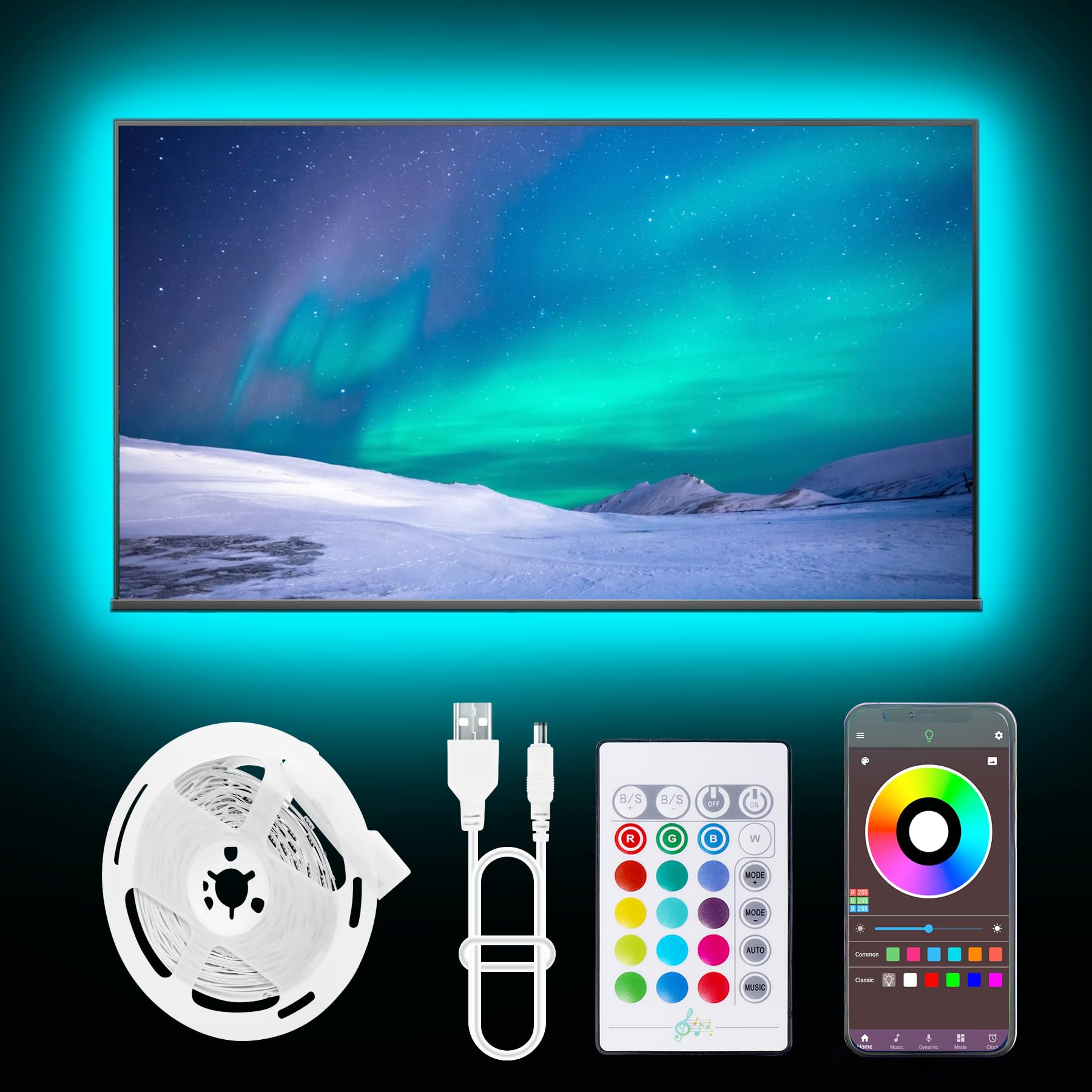 GANZQH 16.4FT USB RGB Led Lights for TV 32-80Inch with Remote & App Control | USB Led Strip Light with Remote, App Control, RGB TV Lights Music Sync Color Changing, Led Lights for Room Gaming Accessories