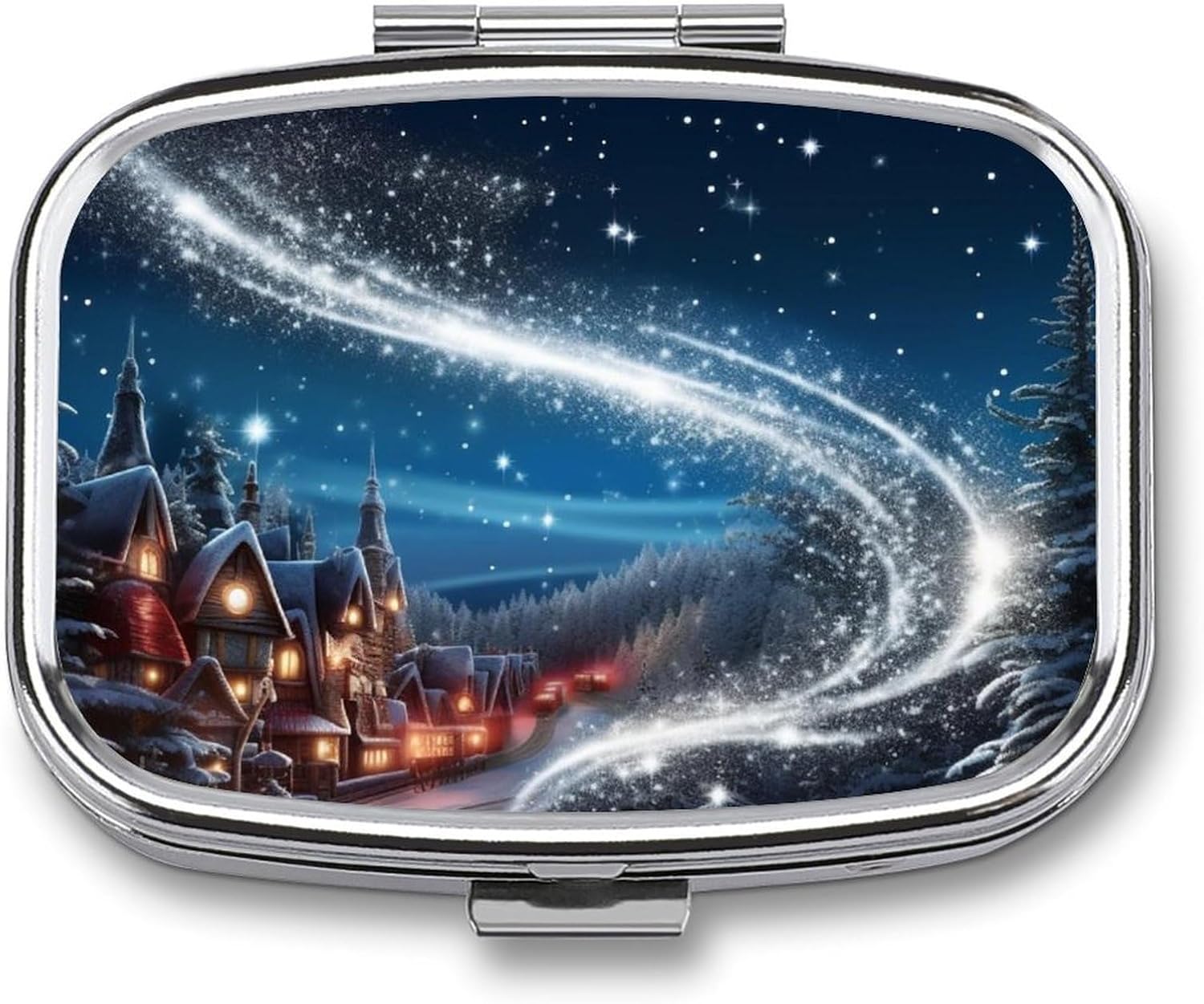 Christmas Square Pill Box with 2 Compartment & Mirror