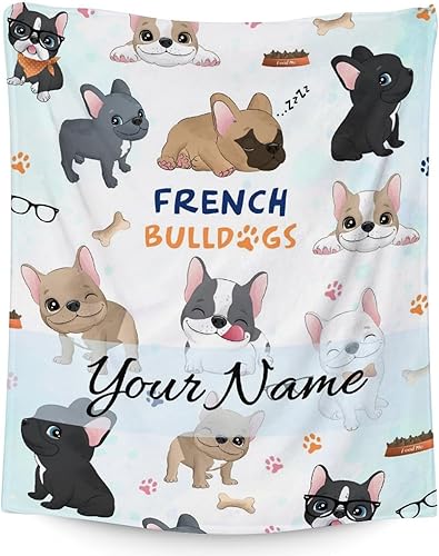 Miniatura 7 de Manta de bulldog francés con nombre personalizado para niñas y niños, 40 x 50 pulgadas, tamaño de cuna, manta suave y cálida y mullida, manta blanca