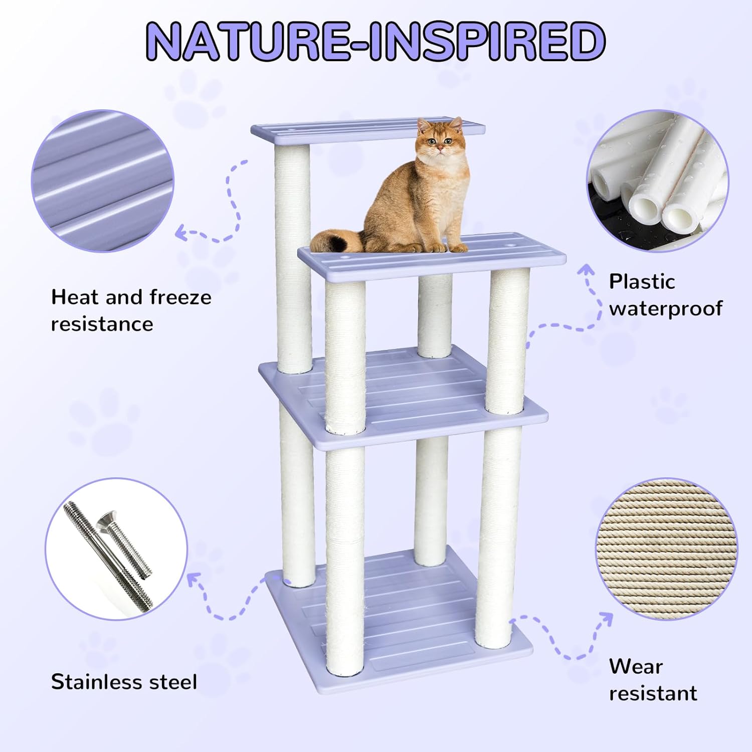 review 46 Inches Outdoor Cat Tower, Large Multi Level Cat Tree with Big Polypropylene Rope Scratching Posts for Indoor and Outdoor Cats