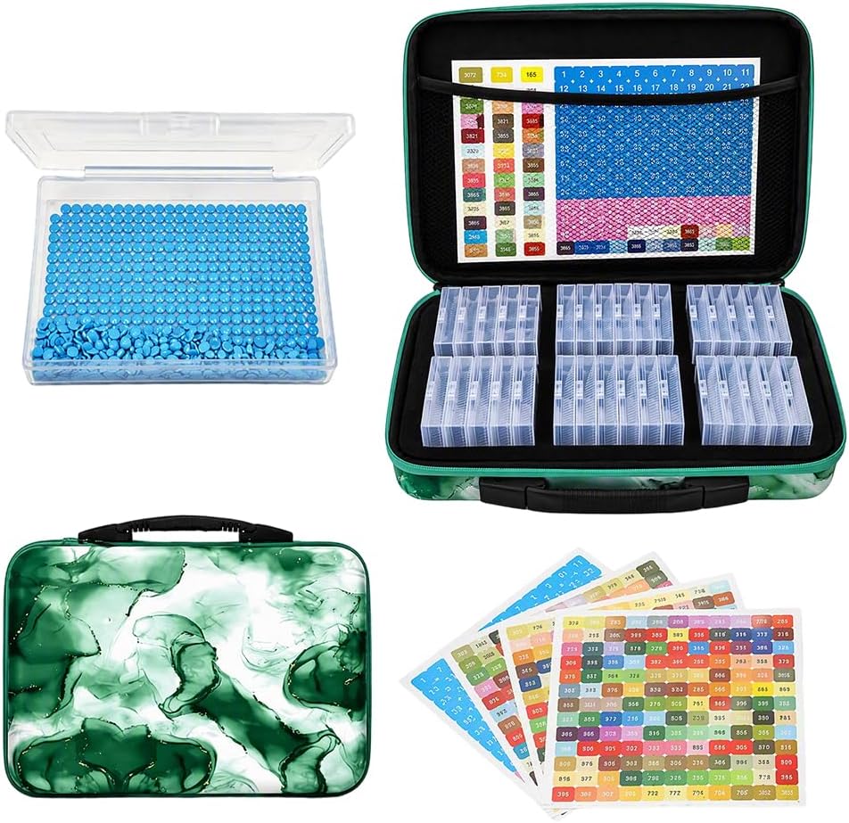 Premium Portable Diamond Painting Organizer Kit for Adults， (Green, 32 Grids)