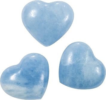 | Blue Calcite | Puff Heart Worry Stone | Size 1" | 1 Pc | Crystals and Healing Stones, Worry Stones for Anxiety, Reiki, Chakra, Witchcraft, Yoga, Meditation Accessories