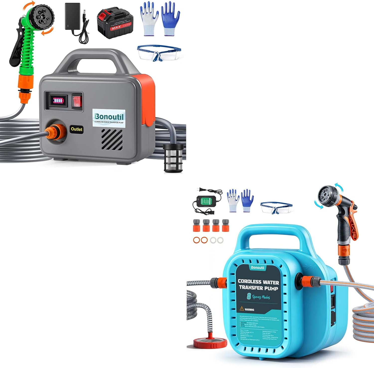 Battery Powered Water Pump Cordless Water Transfer Pump (Blue + Grey)