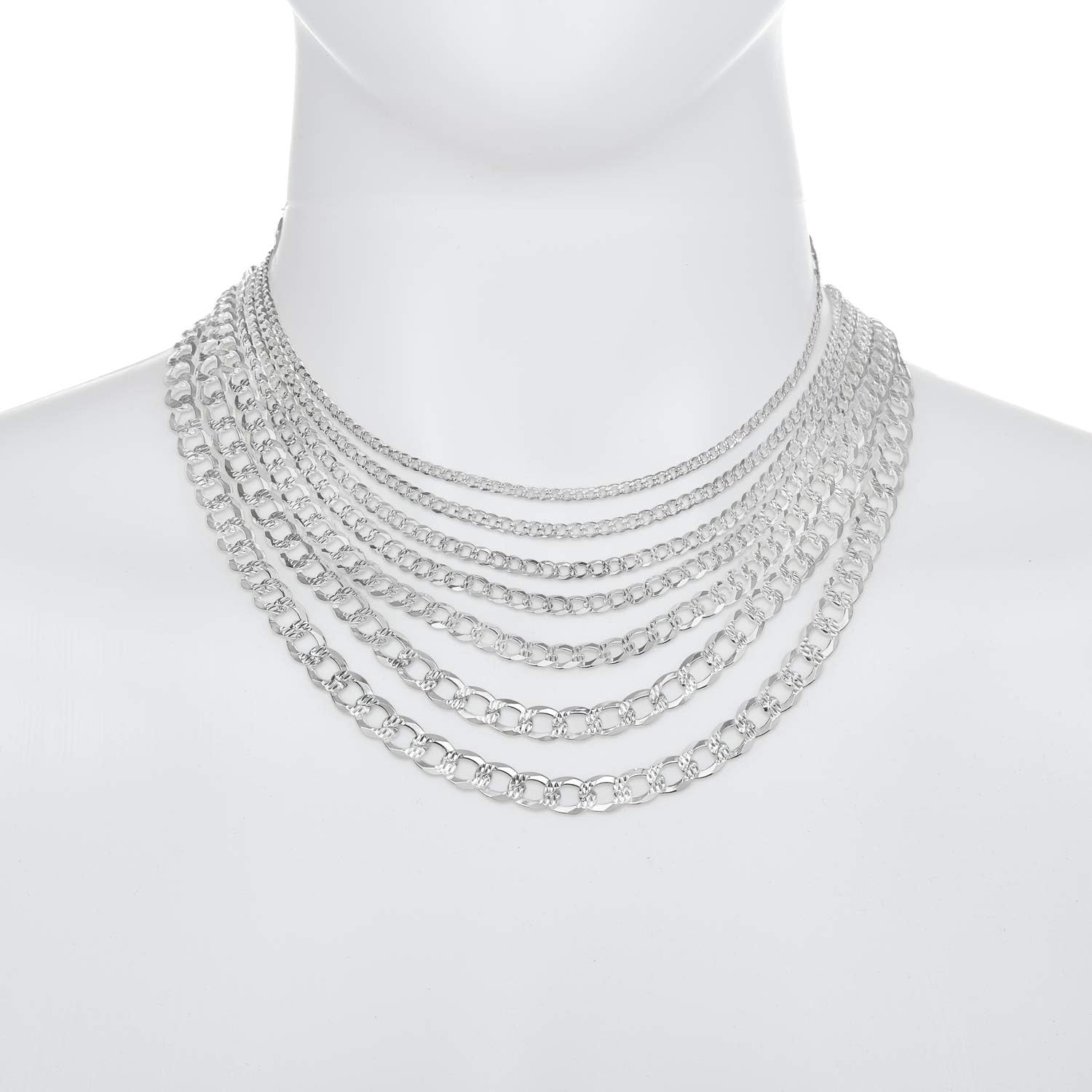 NYC Sterling Authentic Solid Sterling Silver Cuban Curb Link Diamond-Cut .925 ITProLux Necklace Chains 3MM - 7.5MM, 16" - 30", Silver Chain for Men & Women, Made In Italy