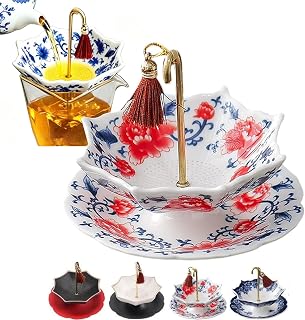 Umbrella Shaped Tea Infuser Ceramic Strainer Set, Blue & White Porcelain Loose Leaf Filter with Rotating Design, Multi-Purpose Umbrella Tea Difuser & Decorative Tea Accessory (Pink)