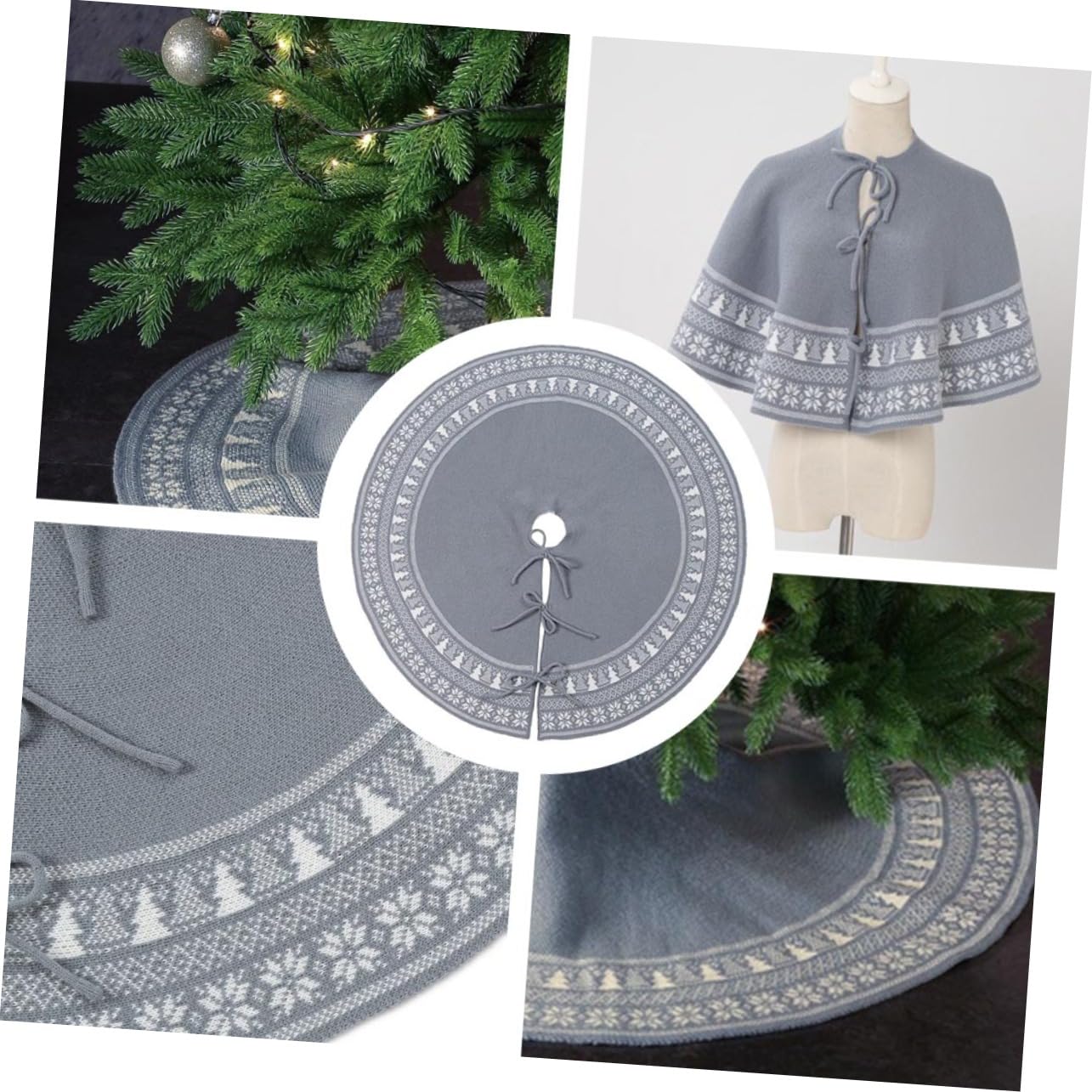 1pezzi Grembiule Per Albero Di Natale in Maglia Fiocchi Elementi Natalizi Decorazione Versatile Per Casa o Evento