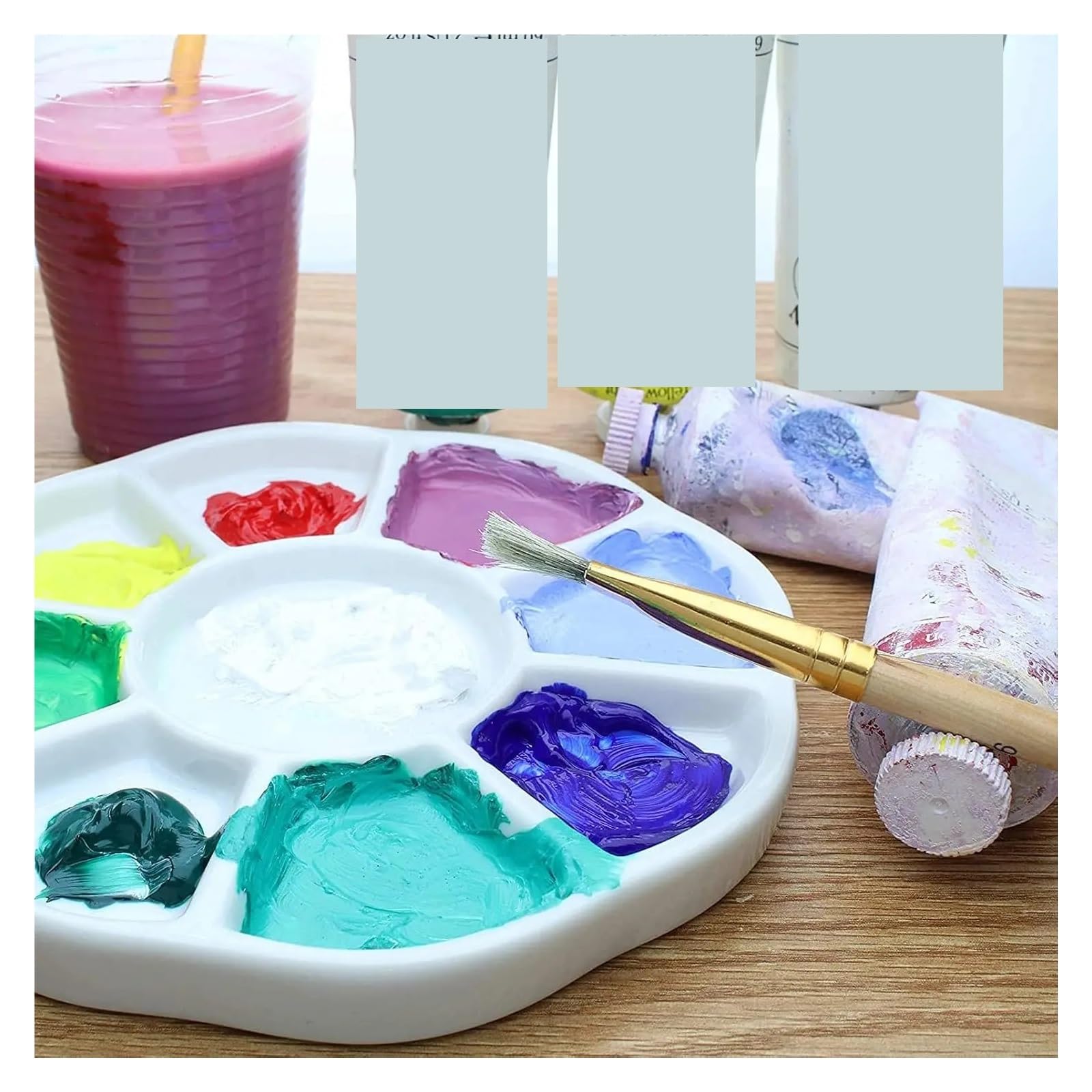 Paleta de Pintura para cerámica Paleta de cerámica Pintura Acuarela Porcelana 9/13/14 pozos, Bandeja Paleta Mezcla Plato Gouache for Suministros artística(8inch 13well)