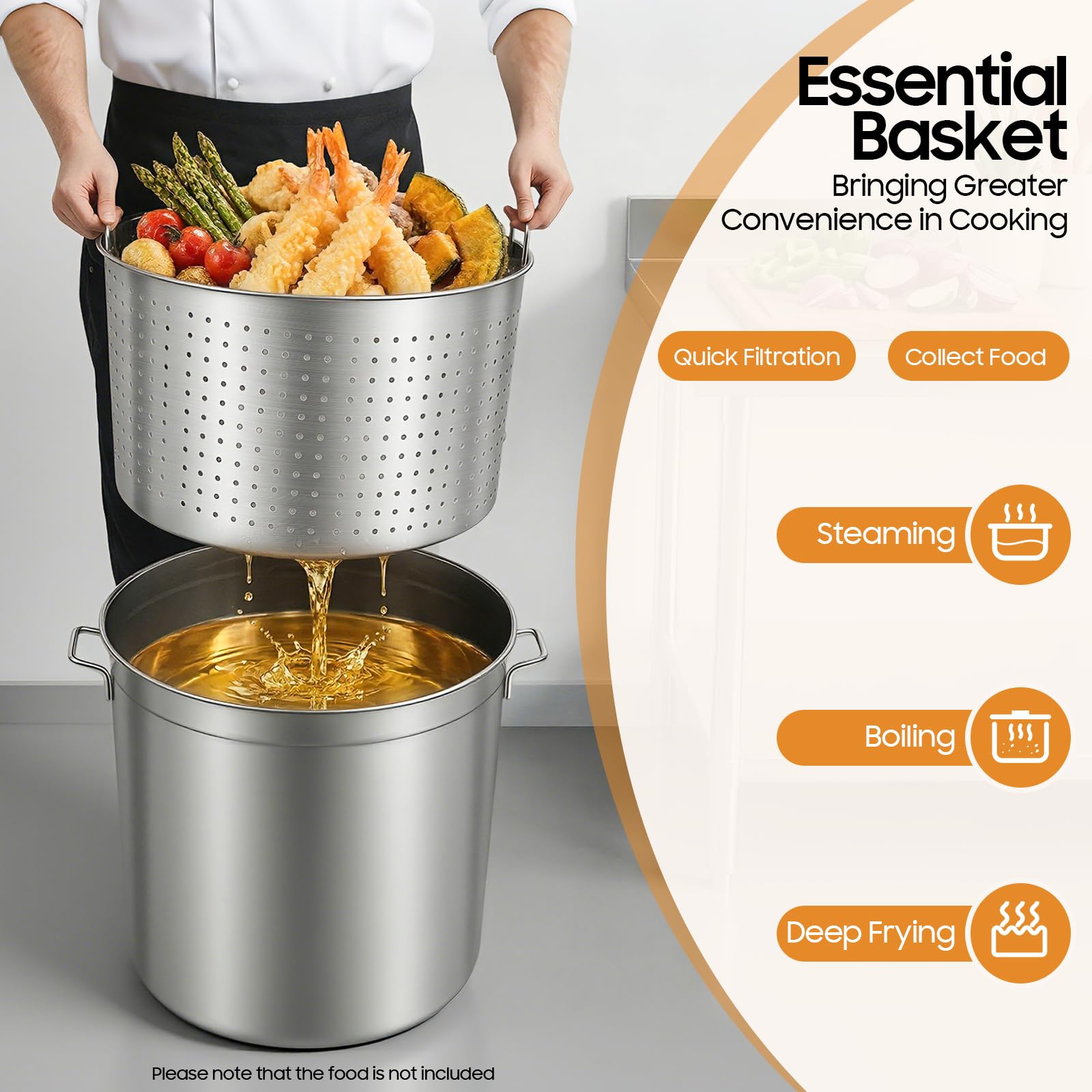 Olla de acero inoxidable 50L con cesta de filtro, olla de inducción de gran capacidad, cazuela sopa profesional, tapa asas retráctiles, todos los fuegos
