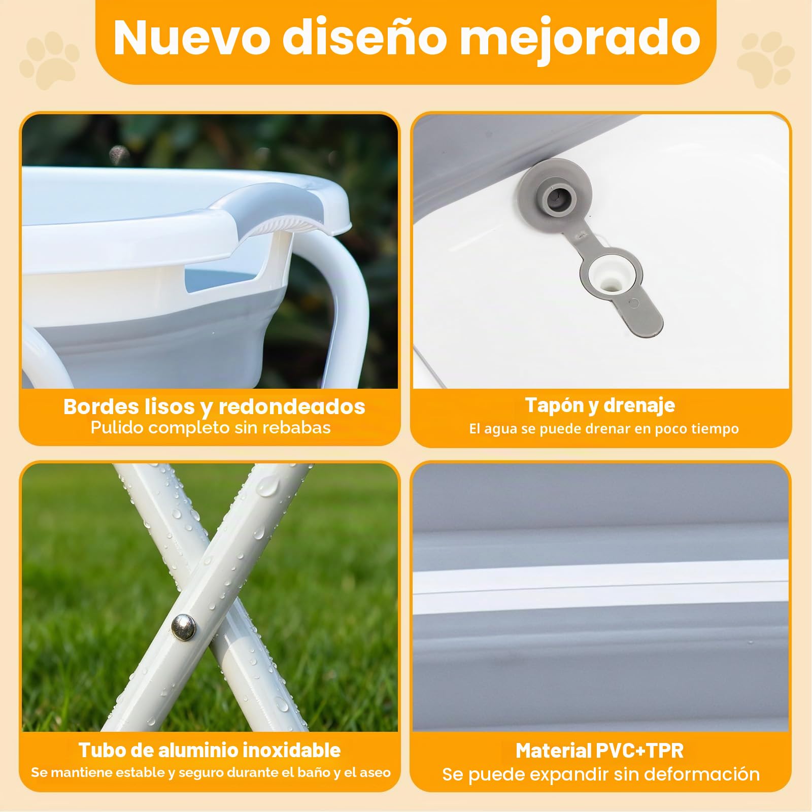 Beberoad Bañera para mascotas pequeñas, multifuncional plegable con tubo de drenaje, bañera portátil para perros y gatos pequeños y medianos máx. hasta 28 kg (gris)