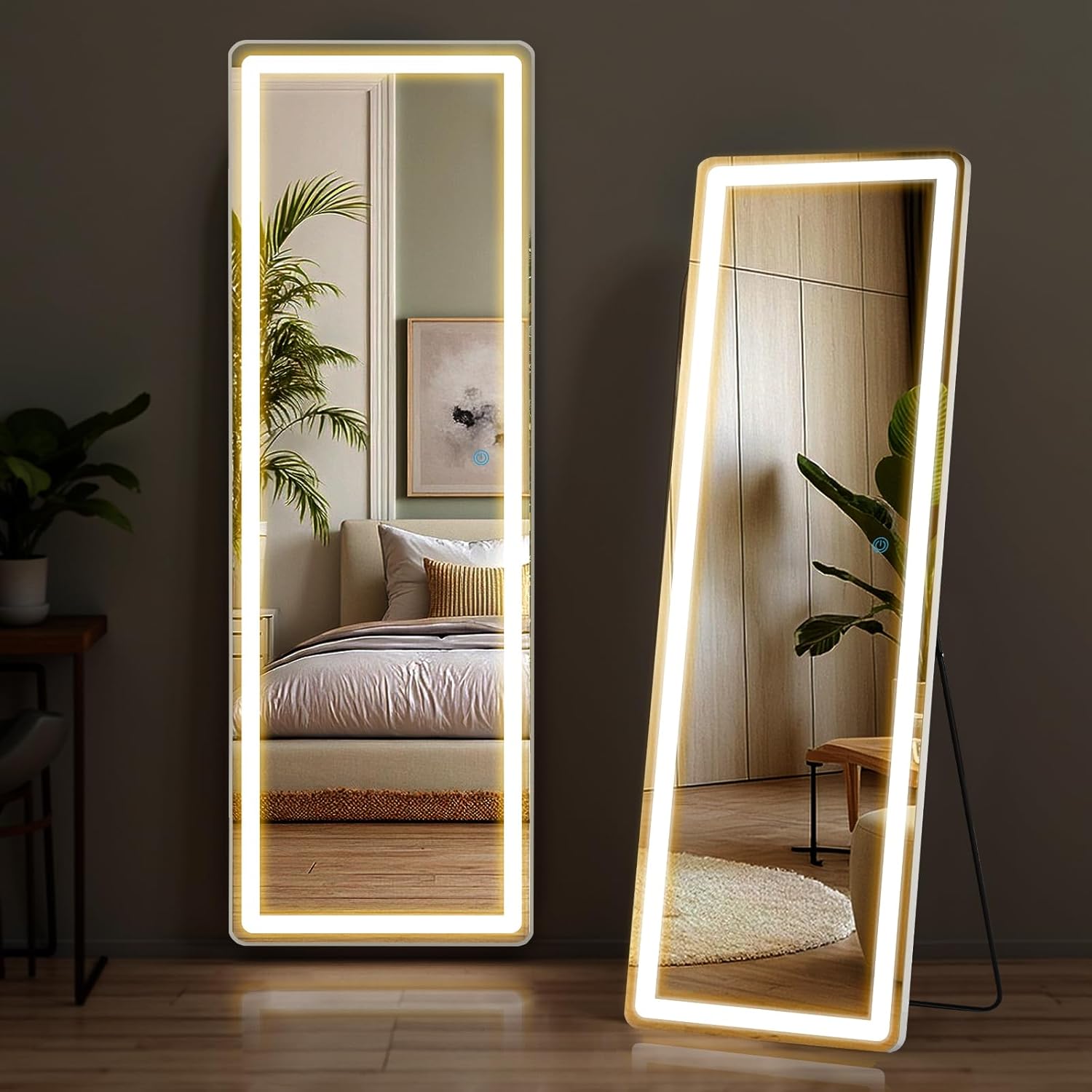 Arched Mirror Full Length with LED Lights, 16"x60" Full Body Wall Mirror, Lighted Floor Standing Mirror, Hanging or Leaning w/Dimming 3 Color Lighting, Arch Mirror for Modern Home Decor