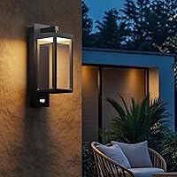 Vista 7 de Lámpara de pared para exteriores, con sensor de movimiento, luz de porche para casa, lámpara LED moderna de 15 pulgadas, color negro, linterna