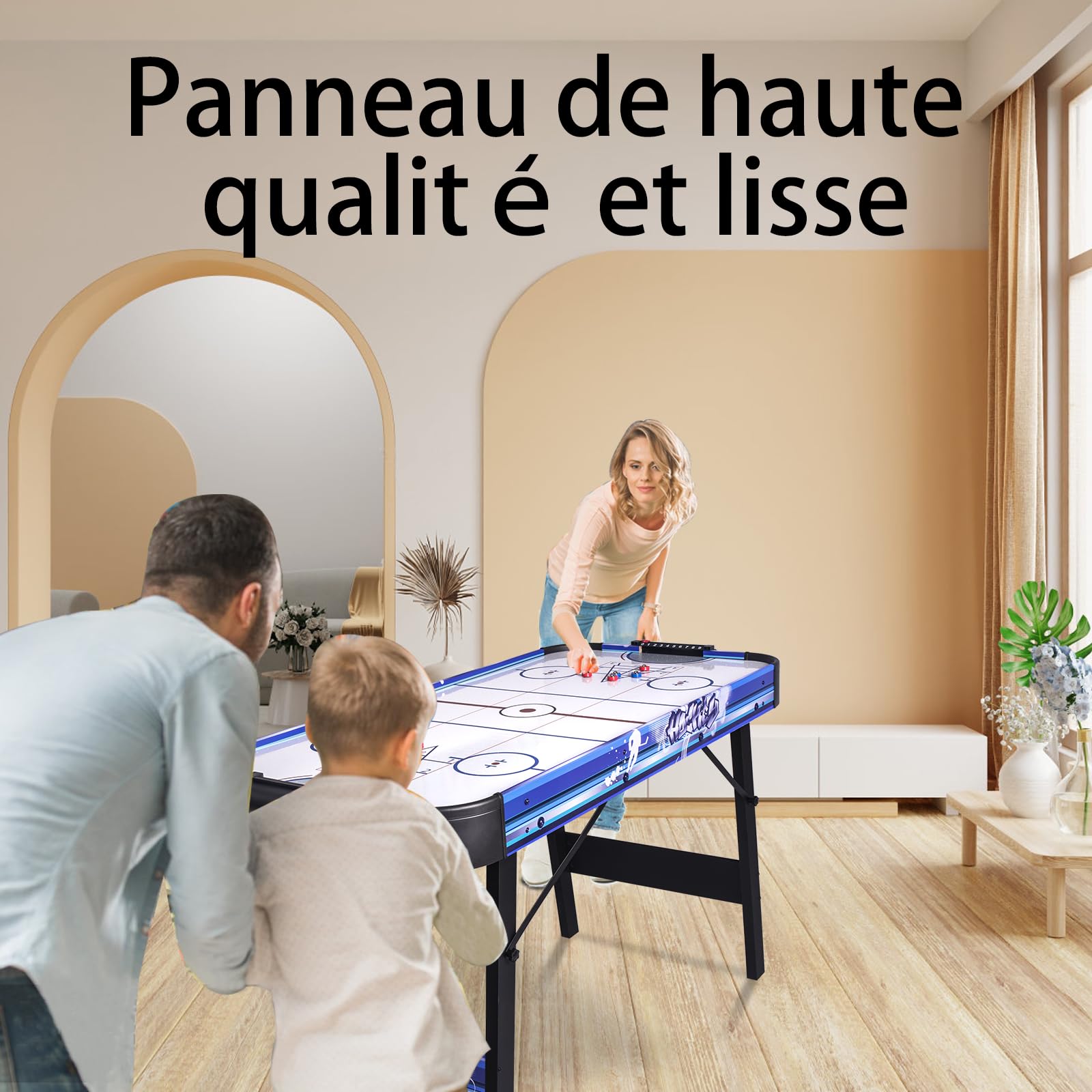 HLC 3 in 1 Multiplay-Tisch, Air Hockey Tisch, Bowling, Shuffleboard, mit Ventilator 12 V, Größe 130 x 61 x 78 cm