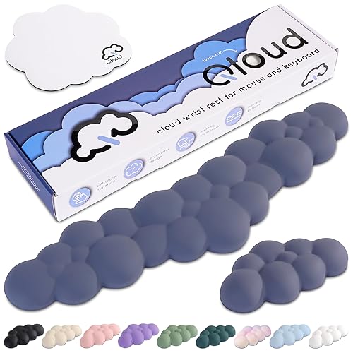 Create-ables Qloud Cloud Wrist Rest Keyboard Wrist Rest for Computer Keyboard Pad, Cloud Keyboard Wrist Rest, Wrist Pad for Keyboard, Memory Foam, Non Slip Base, Comes with Mouse Pad - Slate Blue - Slate Blue