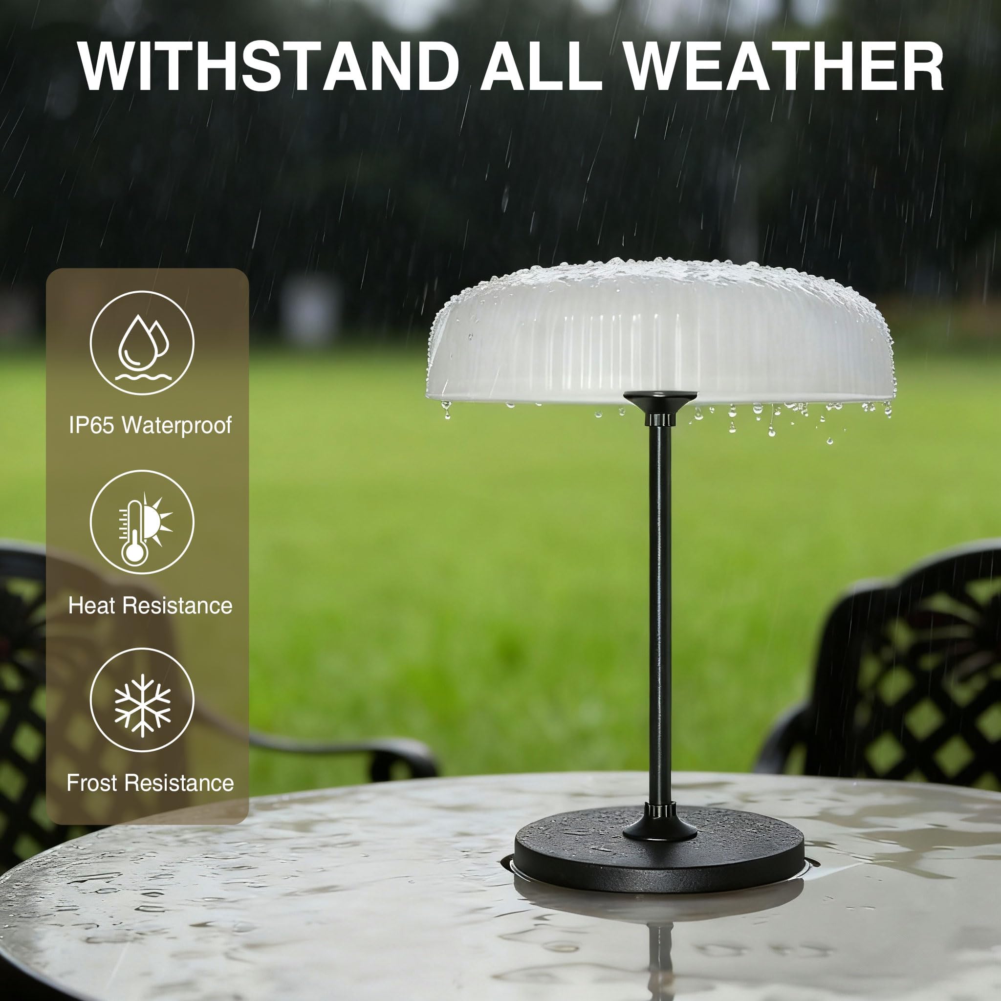 AGOTD - Lámpara de mesa solar para exterior - Lámpara de mesa LED inalámbrica con puerto USB-C - Intensidad variable - Blanco cálido + blanco frío - Para interior y exterior, jardín, terraza