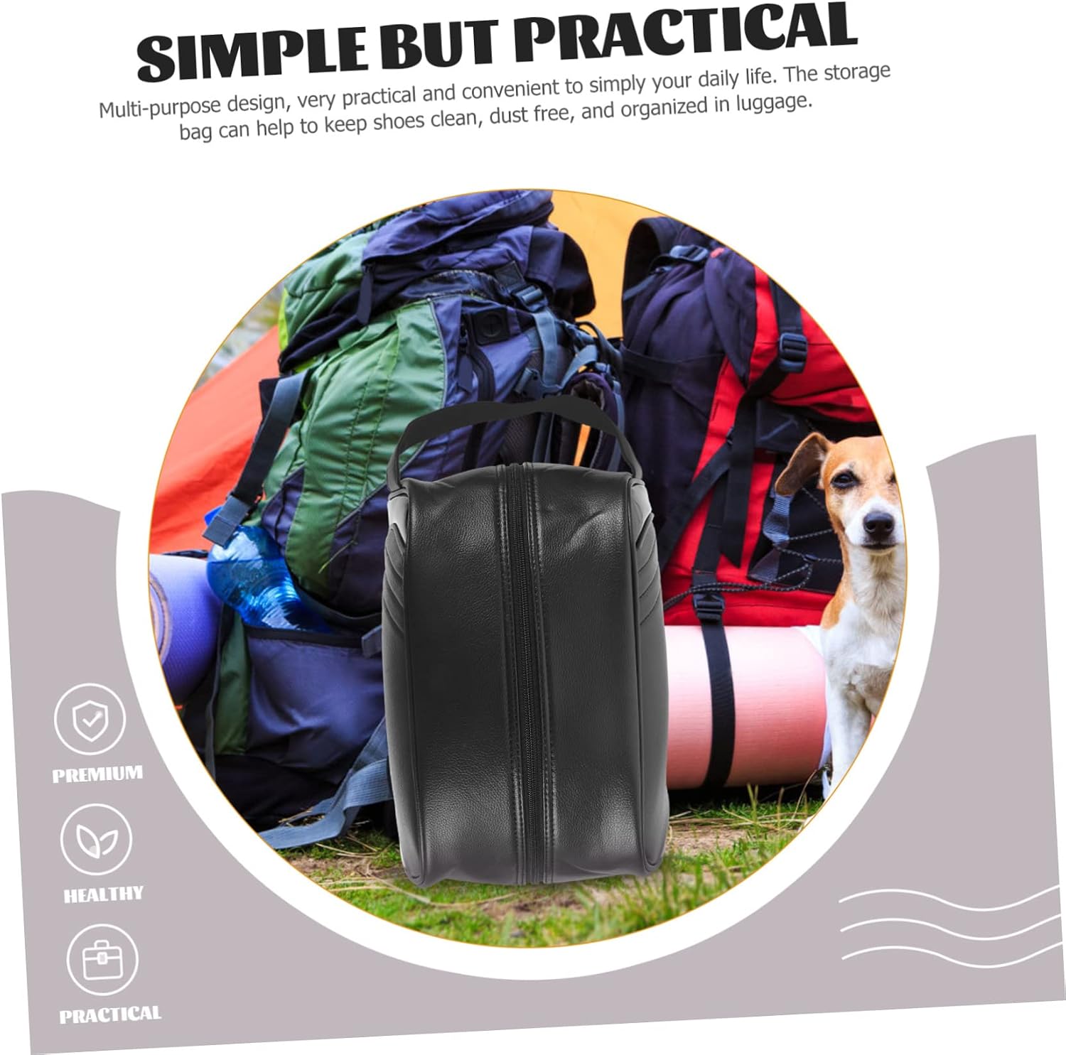 Zippered Golf Shoes Bag for Storage Portable Leather Organizer