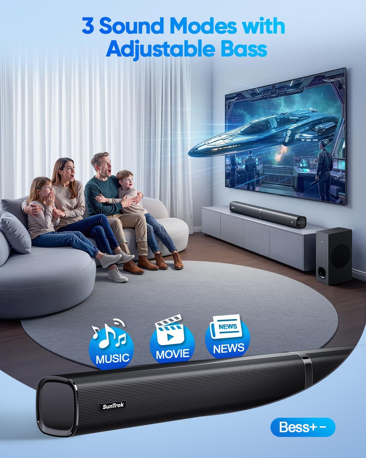 Soundbar with Subwoofer for TV, Home Theater Bluetooth 5.3 Speaker System with 2 Wireless Karaoke Microphones, Surround Sound Audio with HDMI ARC, Optical, AUX, USB for Movie, Music, Family Party