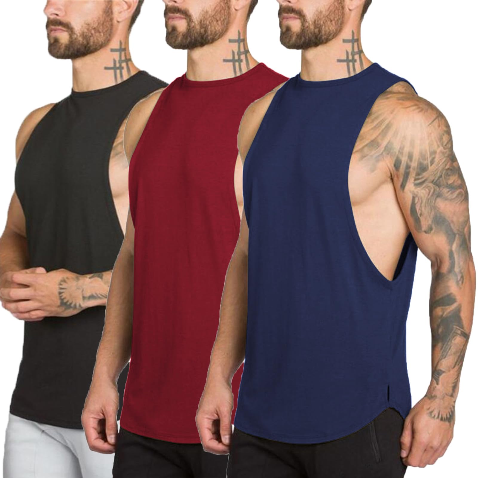 ZUEVI Men's Muscle Cut Off Tank Tops Bodybuilding Fitness Sleeveless Gym Shirts Workout Stringer Tee Shirt