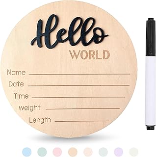 Wooden 'Hello World' Baby Announcement Sign (5.9 Inch) with Pen – Perfect Newborn Photo Prop & Nursery Decor
