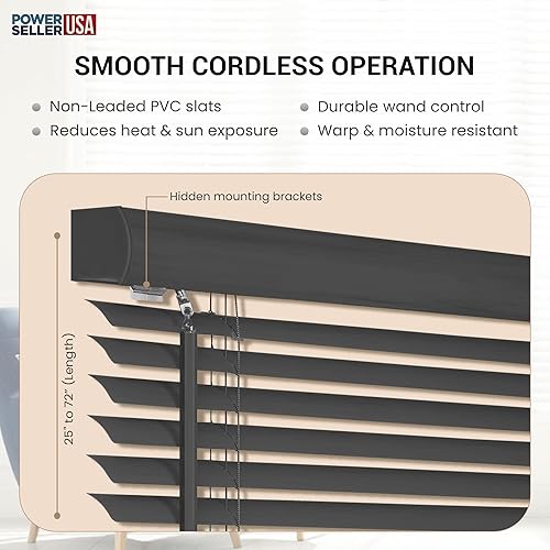 Miniatura 7 de PowerSellerUSA Persianas sin cordones, privacidad y filtro de luz, listones de 1 pulgada de vinilo, tratamiento de ventana anti-UV, se adapta a