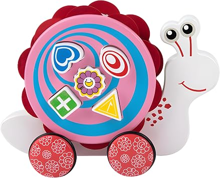 Wooden Pull Along Toy,Snail Pull Toys for Toddlers 1-3